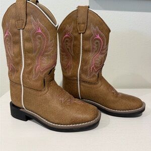 Girls size 12 Brown Cowboy Boots with Pink Embroidery